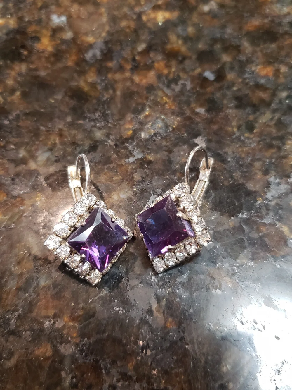 Vintage Purple Glass Drop Earrings